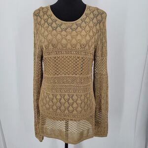 Lauren Ralph Lauren Top Women’s XL Metallic Gold Open Knit Overlay Attached Tank